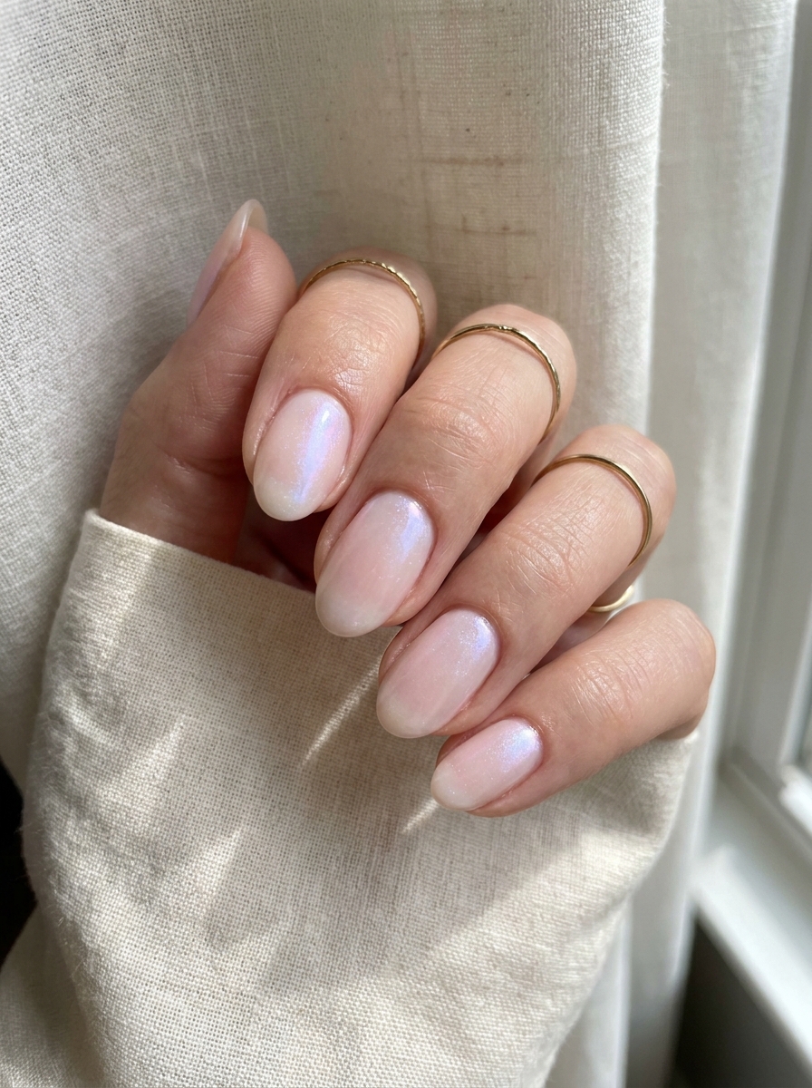 Elegante Opal Nägel mit schlichter Base und luxuriösem Schimmer